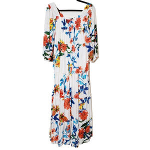 Anthropologie Me 2 Magic‎ Womens Small Dress Long Floral Boho Maxi White Smocked